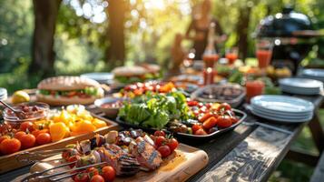 A table with food and drinks on it photo