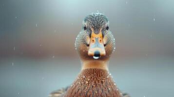 A duck with a wet beak and a wet nose photo