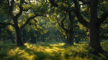 A forest with trees and grass photo