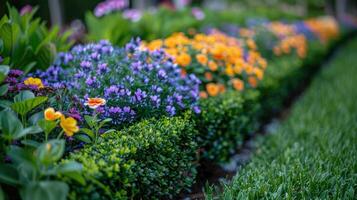 A row of colorful flowers in a garden photo