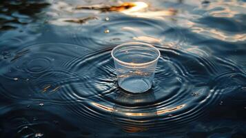 A cup floating in water with ripples photo