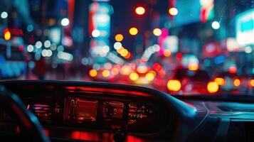 A dashboard view of a car at night photo