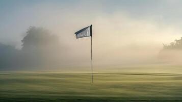 A golf course with a flag on the green photo