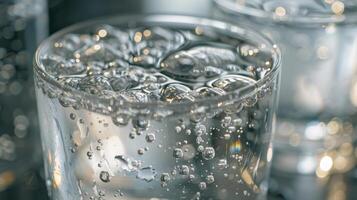 A close up of several glasses of water photo