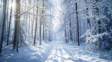 Winter forest path in the snow photo