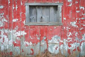 Weathered Red Wooden Wall with Window photo