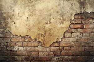 Weathered Brick Wall with Peeling Plaster photo
