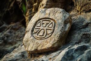 Carved Symbol on a Stone in a Rocky Landscape photo