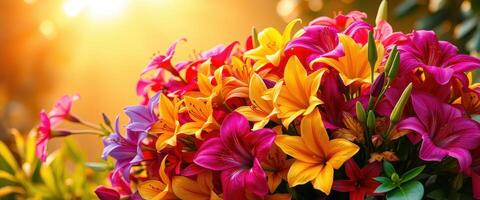 Close-up of a Vibrant Bouquet of Lilies with Sunlit Background photo