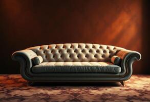 Elegant White Leather Sofa with Gold Accents photo