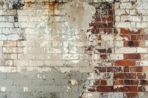 Weathered Brick Wall with Peeling Paint photo