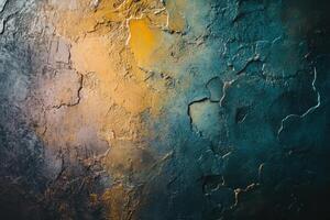 Abstract Textured Wall with Yellow and Teal Hues photo