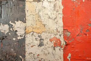 Weathered Wall With Peeling Paint in Red, White, and Black photo