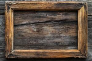 Weathered Wooden Frame on a Rustic Wooden Wall photo