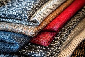 Stack of Colorful Textured Fabrics with Varying Patterns photo