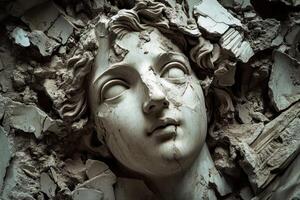 Weathered Stone Bust of a Woman's Face photo