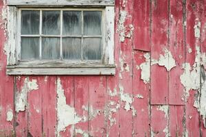 Weathered Red Wooden Wall with Peeling Paint and a Window photo
