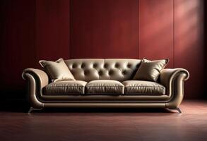 A Luxurious Tan Leather Sofa in a Modern Living Room photo