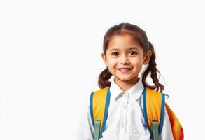 Portrait of a Smiling Schoolgirl with Backpack photo