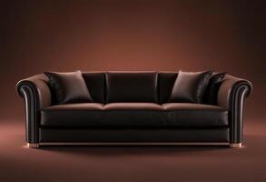A Modern Brown Leather Sofa with Rolled Arms and Tufted Back photo