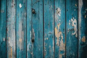 Weathered Blue Wooden Planks with Flaking Paint photo