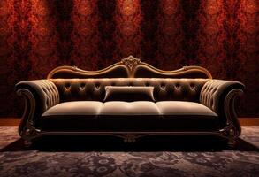 An Ornate Gold-Trimmed Sofa in a Luxurious Setting photo