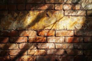 Weathered Brick Wall with Sunlight and Shadows photo