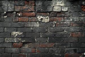 Weathered Black Brick Wall with Patches of Red and White photo