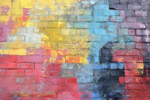 Multicolored Brick Wall With Peeling Paint photo
