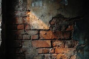 Sunbeam Illuminating a Weathered Brick Wall photo