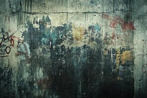 Weathered Concrete Wall with Graffiti and Paint Flakes photo
