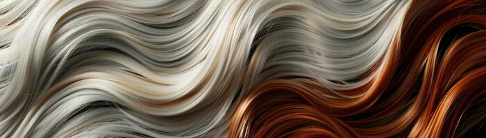 Blonde and auburn hair strands flowing in a smooth undulating pattern photo