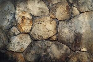 Close-up Texture of a Stone Wall with Irregular Shapes and Cracks photo