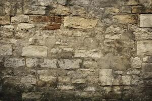 Weathered Stone Wall with Irregular Brickwork photo