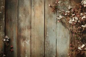 Pink and White Blossoms on Weathered Wood photo