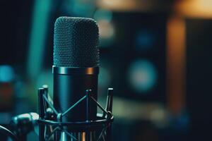 Close-up of a Professional Studio Microphone with a Pop Filter photo
