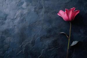 A Single Pink Tulip on a Dark Textured Background photo