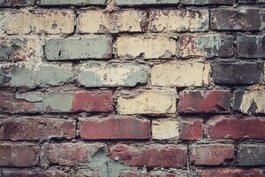 Weathered Brick Wall With Chipped Paint and Mortar photo