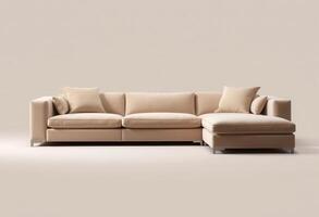 Beige Sectional Sofa with Two Pillows photo