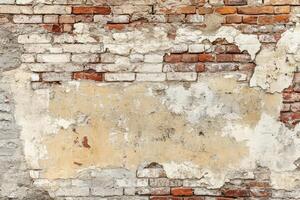 Weathered Brick Wall with Peeling Plaster photo