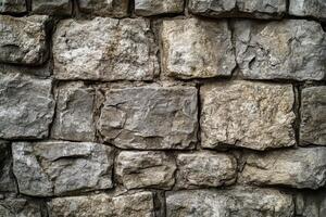 Close-up of a Rough Stone Wall with Irregularly Shaped Stones photo