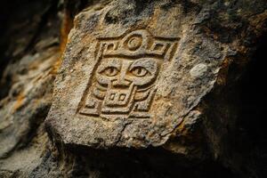 Ancient Carving of a Face in a Rock Outcropping photo