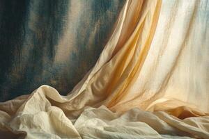 Sheer Beige Drape Against Textured Background photo