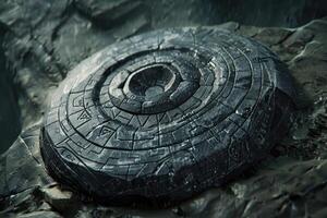Ancient Stone Disc with Intricate Carvings photo