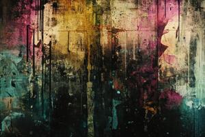 Abstract Painting with Dark Background and Colorful Splashes photo