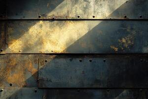 Weathered Metal Surface with Sunbeams and Rust photo