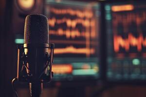 Close-Up of a Microphone in a Recording Studio photo