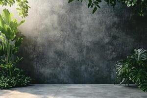 Concrete Wall with Greenery and Floor Space photo
