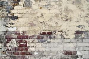 Weathered Brick Wall with Peeling Paint and a Hole photo