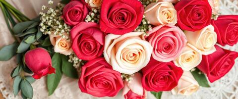 A Bouquet of Red and White Roses photo